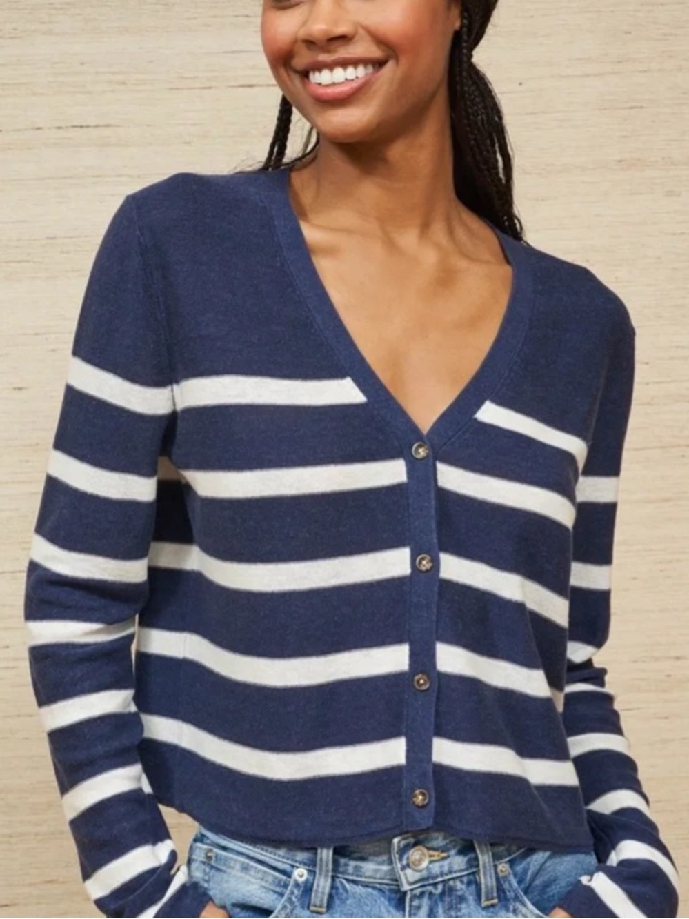 La Ligne Serge Cardigan in Navy/White M